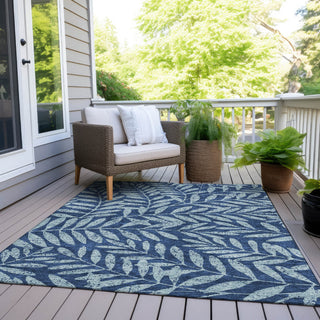 Piper Looms Chantille Floral ACN899 Navy Machine Washable Area Rug Outdoor Lifestyle Image Feature