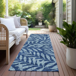 Piper Looms Chantille Floral ACN899 Navy Machine Washable Area Rug Runner Outdoor Lifestyle Image Feature