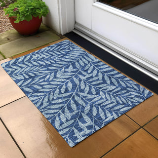 Piper Looms Chantille Floral ACN899 Navy Machine Washable Area Rug Scatter Outdoor Lifestyle Image Feature