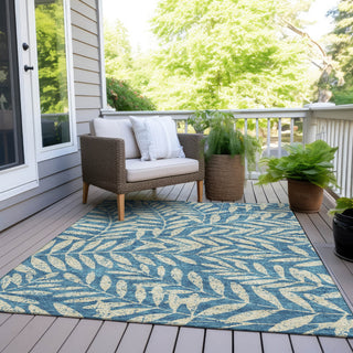Piper Looms Chantille Floral ACN899 Teal Machine Washable Area Rug Outdoor Lifestyle Image Feature