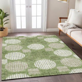 Piper Looms Chantille Geometric ACN900 Green Machine Washable Area Rug Lifestyle Image Feature