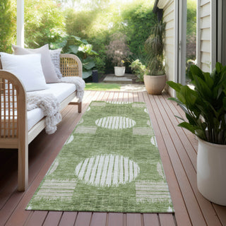 Piper Looms Chantille Geometric ACN900 Green Machine Washable Area Rug Runner Outdoor Lifestyle Image Feature