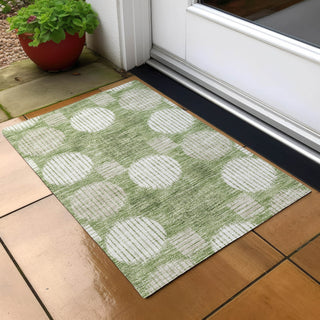 Piper Looms Chantille Geometric ACN900 Green Machine Washable Area Rug Scatter Outdoor Lifestyle Image Feature