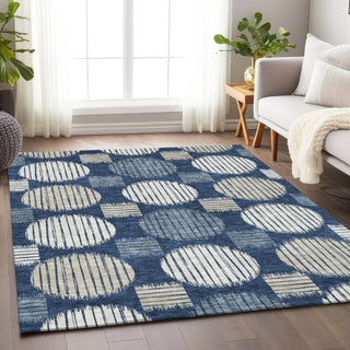Piper Looms Chantille Geometric ACN900 Navy Machine Washable Area Rug Lifestyle Image Feature