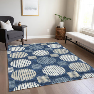Piper Looms Chantille Geometric ACN900 Navy Machine Washable Area Rug Lifestyle Image Feature