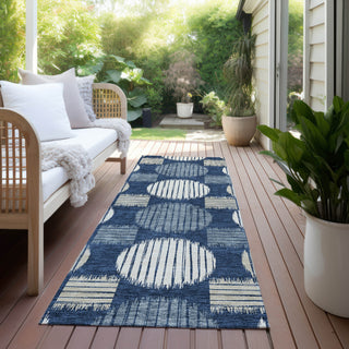 Piper Looms Chantille Geometric ACN900 Navy Machine Washable Area Rug Runner Outdoor Lifestyle Image Feature