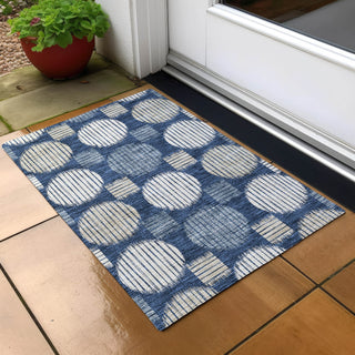 Piper Looms Chantille Geometric ACN900 Navy Machine Washable Area Rug Scatter Outdoor Lifestyle Image Feature