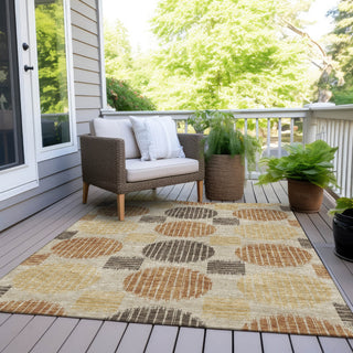 Piper Looms Chantille Geometric ACN900 Tan Machine Washable Area Rug Outdoor Lifestyle Image Feature
