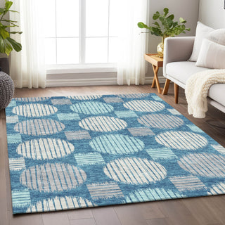 Piper Looms Chantille Geometric ACN900 Teal Machine Washable Area Rug Lifestyle Image Feature