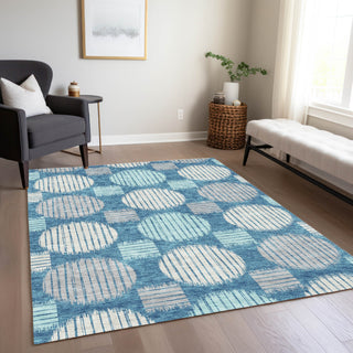 Piper Looms Chantille Geometric ACN900 Teal Machine Washable Area Rug Lifestyle Image Feature