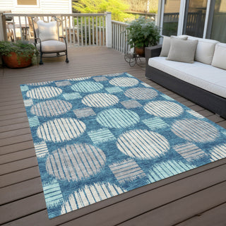 Piper Looms Chantille Geometric ACN900 Teal Machine Washable Area Rug Outdoor Lifestyle Image Feature