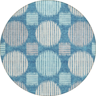 Piper Looms Chantille Geometric ACN900 Teal Machine Washable Area Rug Round Main Image