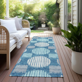 Piper Looms Chantille Geometric ACN900 Teal Machine Washable Area Rug Runner Outdoor Lifestyle Image Feature