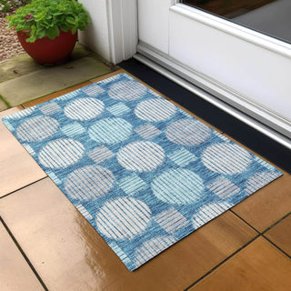 Piper Looms Chantille Geometric ACN900 Teal Machine Washable Area Rug Scatter Outdoor Lifestyle Image Feature