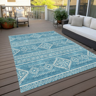 Piper Looms Chantille Southwest ACN901 Teal Machine Washable Area Rug Outdoor Lifestyle Image Feature