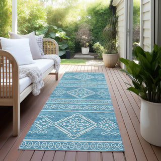 Piper Looms Chantille Southwest ACN901 Teal Machine Washable Area Rug Runner Outdoor Lifestyle Image Feature
