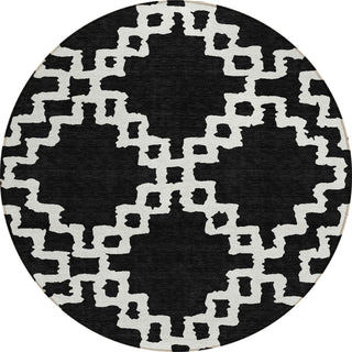 Piper Looms Chantille Diamonds ACN902 Black Machine Washable Area Rug Round Main Image