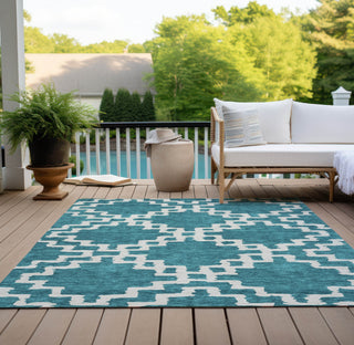 Piper Looms Chantille Diamonds ACN902 Teal Machine Washable Area Rug Outdoor Lifestyle Image Feature