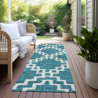 Piper Looms Chantille Diamonds ACN902 Teal Machine Washable Area Rug Runner Outdoor Lifestyle Image Feature