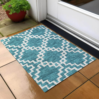 Piper Looms Chantille Diamonds ACN902 Teal Machine Washable Area Rug Scatter Outdoor Lifestyle Image Feature