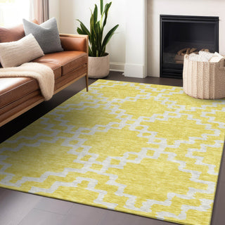 Piper Looms Chantille Diamonds ACN902 Yellow Machine Washable Area Rug Lifestyle Image Feature