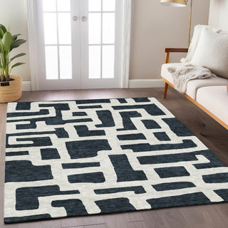 Piper Looms Chantille Lines ACN903 Black Machine Washable Area Rug Lifestyle Image Feature