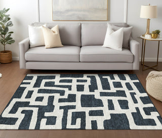 Piper Looms Chantille Lines ACN903 Black Machine Washable Area Rug Lifestyle Image Feature
