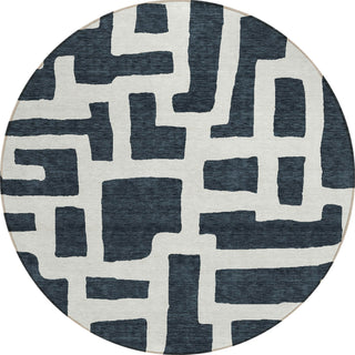 Piper Looms Chantille Lines ACN903 Black Machine Washable Area Rug Round Main Image