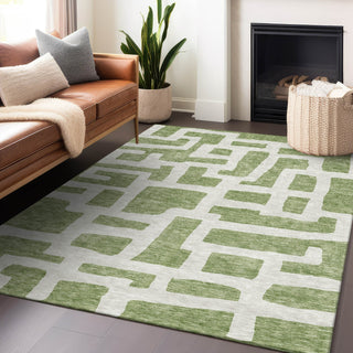 Piper Looms Chantille Lines ACN903 Green Machine Washable Area Rug Lifestyle Image Feature