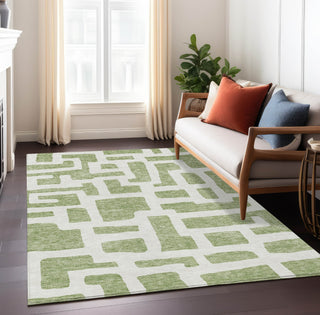 Piper Looms Chantille Lines ACN903 Green Machine Washable Area Rug Lifestyle Image Feature