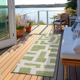 Piper Looms Chantille Lines ACN903 Green Machine Washable Area Rug Runner Outdoor Lifestyle Image Feature