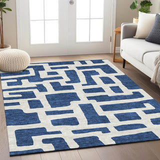 Piper Looms Chantille Lines ACN903 Navy Machine Washable Area Rug Lifestyle Image Feature