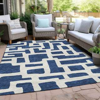 Piper Looms Chantille Lines ACN903 Navy Machine Washable Area Rug Outdoor Lifestyle Image Feature