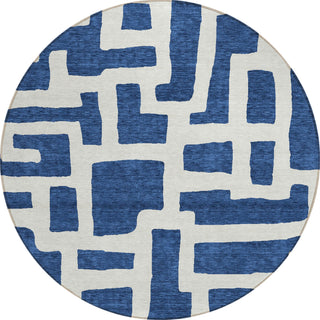 Piper Looms Chantille Lines ACN903 Navy Machine Washable Area Rug Round Main Image