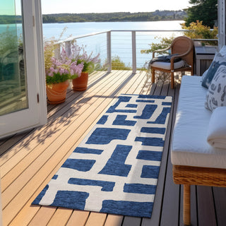 Piper Looms Chantille Lines ACN903 Navy Machine Washable Area Rug Runner Outdoor Lifestyle Image Feature