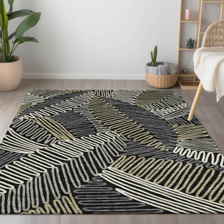 Piper Looms Chantille Floral ACN904 Black Machine Washable Area Rug Lifestyle Image Feature