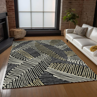 Piper Looms Chantille Floral ACN904 Black Machine Washable Area Rug Lifestyle Image Feature
