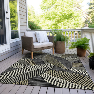 Piper Looms Chantille Floral ACN904 Black Machine Washable Area Rug Outdoor Lifestyle Image Feature