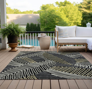 Piper Looms Chantille Floral ACN904 Black Machine Washable Area Rug Outdoor Lifestyle Image Feature