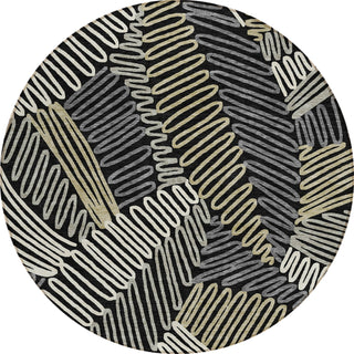 Piper Looms Chantille Floral ACN904 Black Machine Washable Area Rug Round Main Image