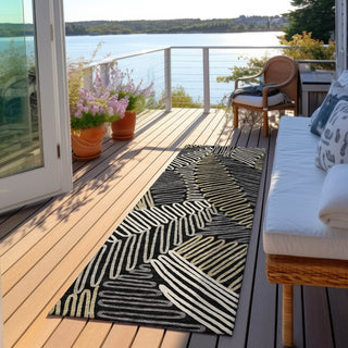 Piper Looms Chantille Floral ACN904 Black Machine Washable Area Rug Runner Outdoor Lifestyle Image Feature
