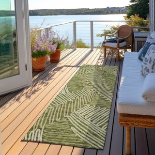 Piper Looms Chantille Floral ACN904 Olive Machine Washable Area Rug Runner Outdoor Lifestyle Image Feature