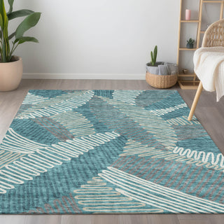 Piper Looms Chantille Floral ACN904 Teal Machine Washable Area Rug Lifestyle Image Feature