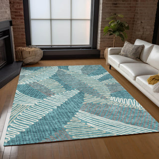 Piper Looms Chantille Floral ACN904 Teal Machine Washable Area Rug Lifestyle Image Feature