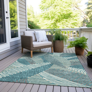 Piper Looms Chantille Floral ACN904 Teal Machine Washable Area Rug Outdoor Lifestyle Image Feature