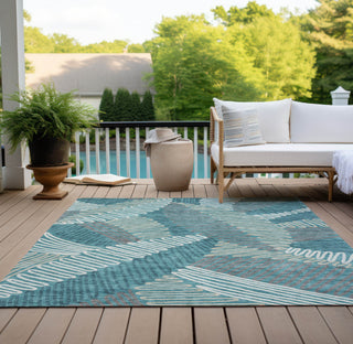 Piper Looms Chantille Floral ACN904 Teal Machine Washable Area Rug Outdoor Lifestyle Image Feature