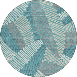 Piper Looms Chantille Floral ACN904 Teal Machine Washable Area Rug Round Main Image