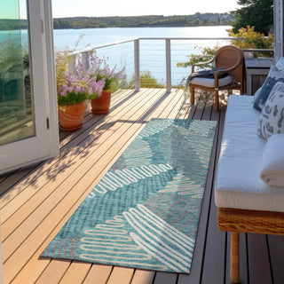 Piper Looms Chantille Floral ACN904 Teal Machine Washable Area Rug Runner Outdoor Lifestyle Image Feature