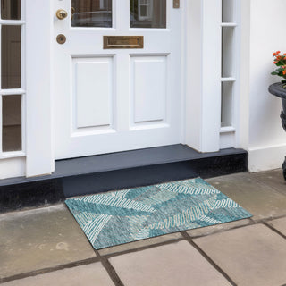 Piper Looms Chantille Floral ACN904 Teal Machine Washable Area Rug Scatter Outdoor Lifestyle Image Feature