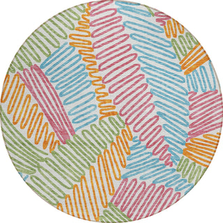 Piper Looms Chantille Floral ACN904 White Machine Washable Area Rug Round Main Image